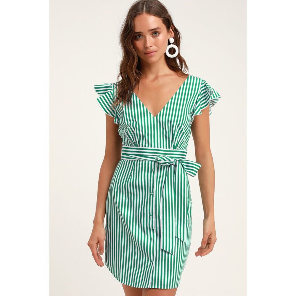 BB Dakota Peppermint Green Striped Shirt Dress